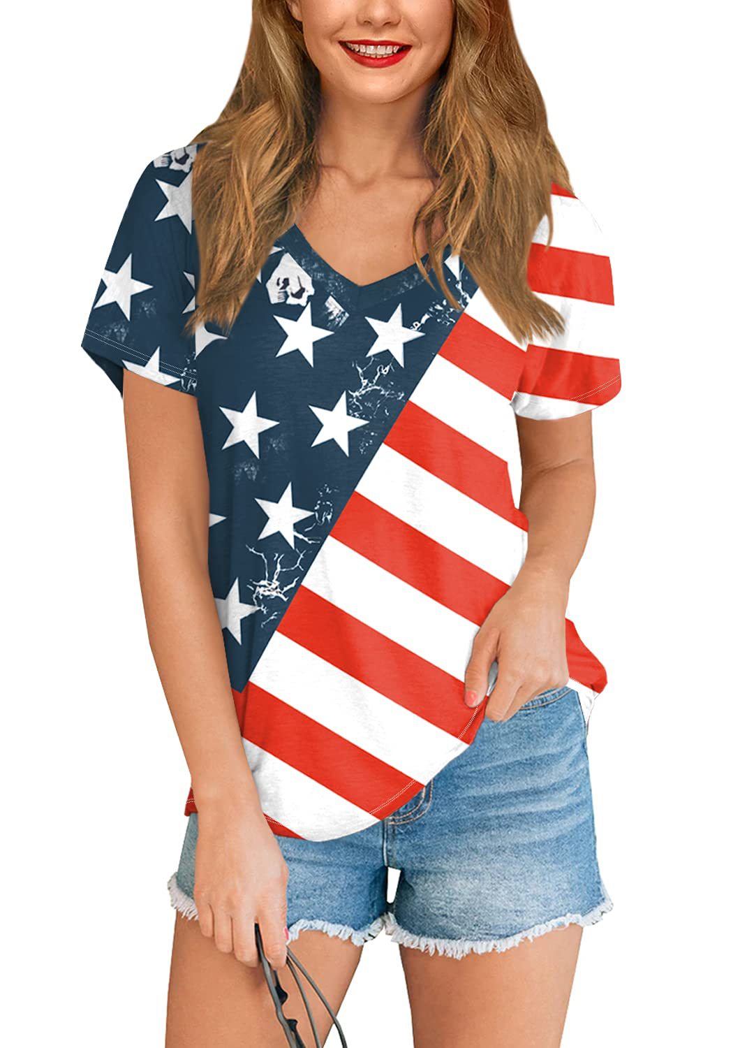 American Women's Clothing 3D Full Body Printing All-match Independence Day Short-sleeved Stars And Stripes Bottoming T-shirt