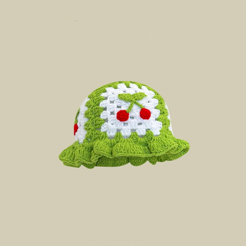Japanese Retro Hollow Flower Hand-knitted Pot Hat Women