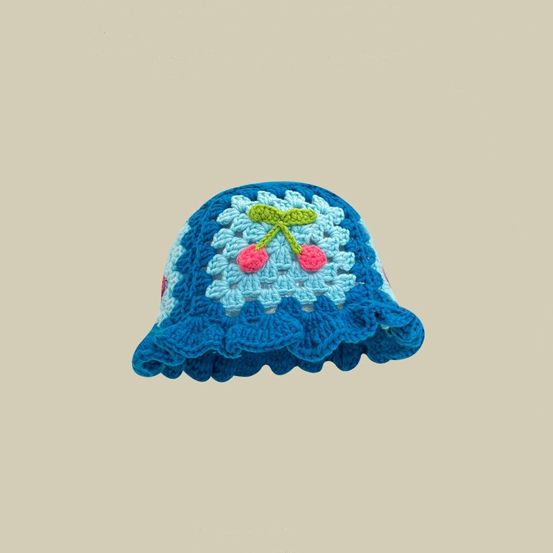 Japanese Retro Hollow Flower Hand-knitted Pot Hat Women