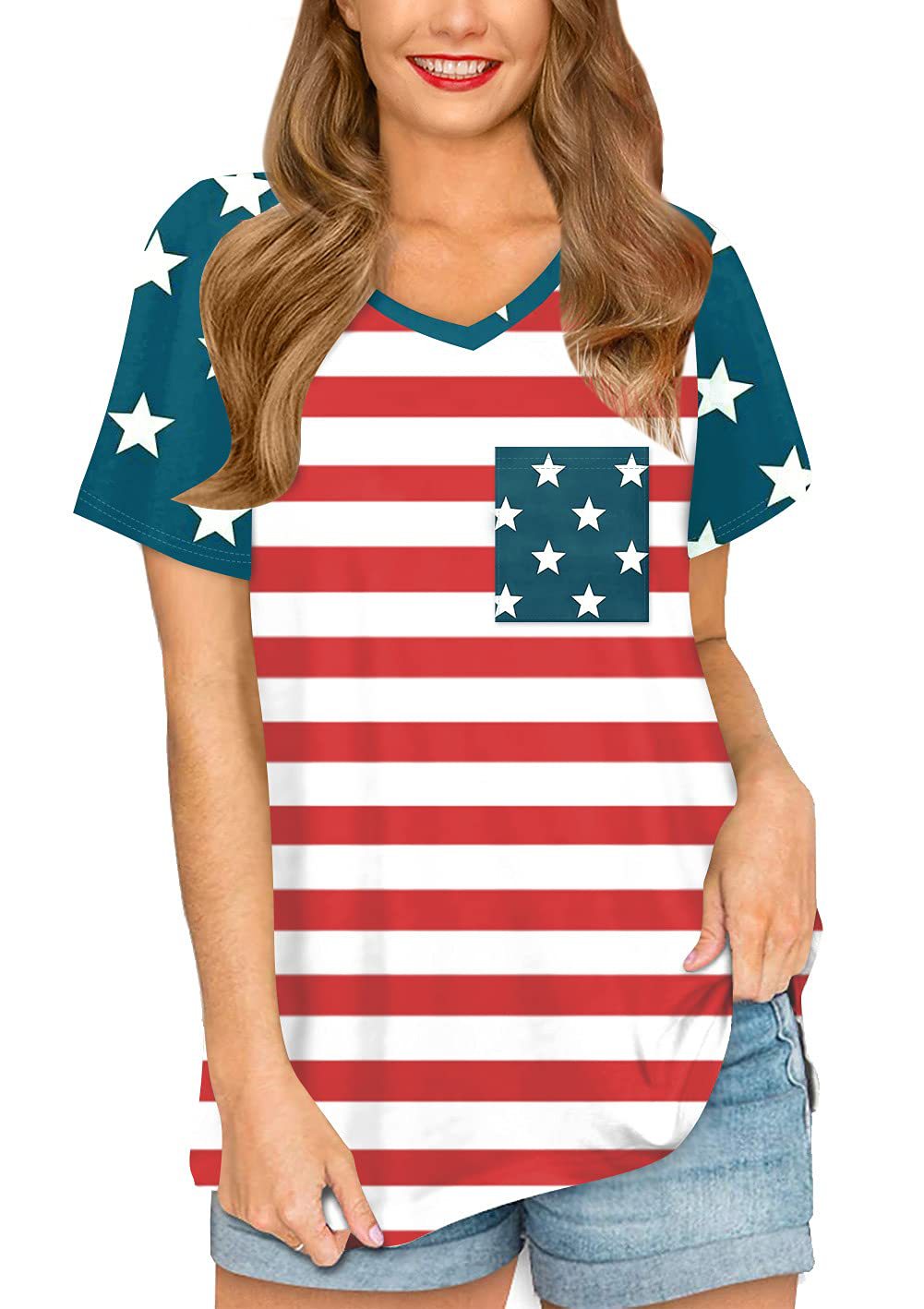 American Women's Clothing 3D Full Body Printing All-match Independence Day Short-sleeved Stars And Stripes Bottoming T-shirt