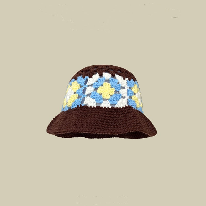 Japanese Retro Hollow Flower Hand-knitted Pot Hat Women