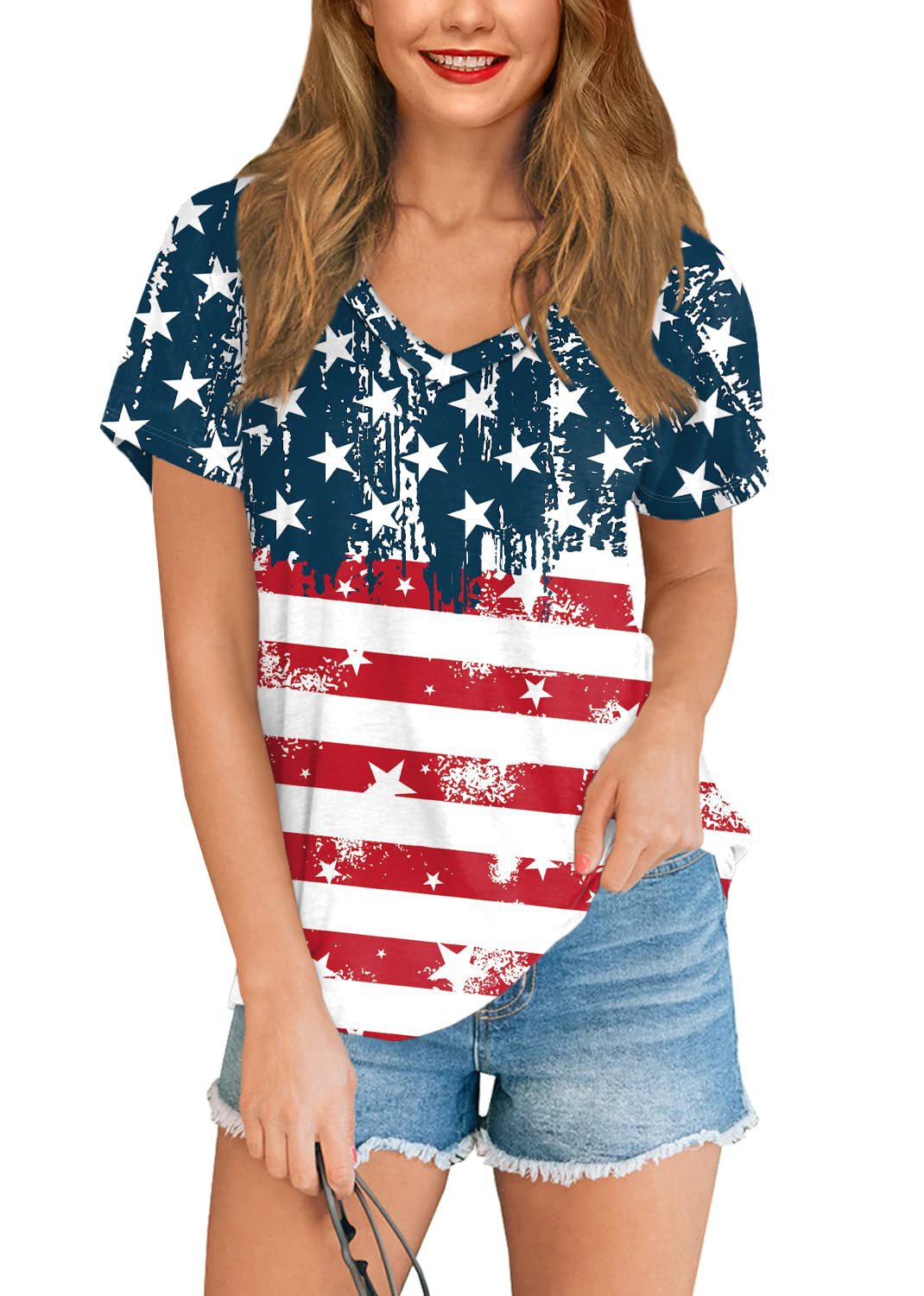 American Women's Clothing 3D Full Body Printing All-match Independence Day Short-sleeved Stars And Stripes Bottoming T-shirt
