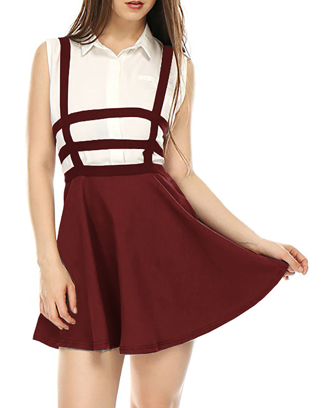 Version Hollow Mesh A-line Skirt Strap Student Skirt