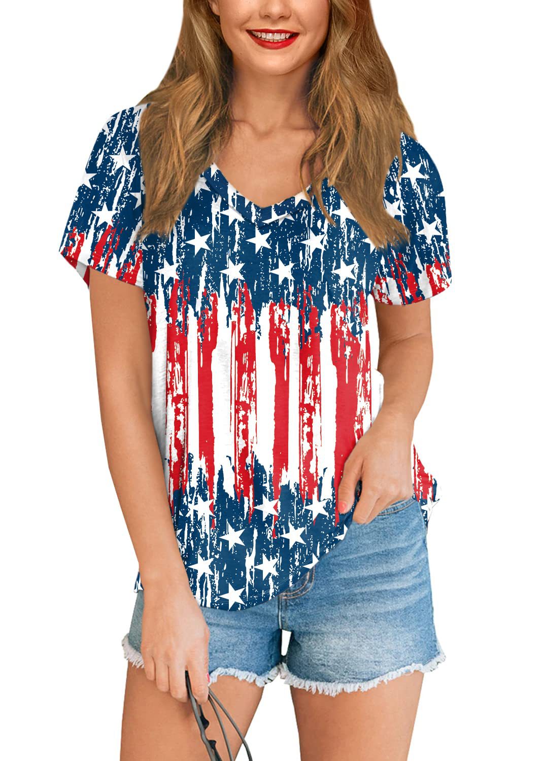 American Women's Clothing 3D Full Body Printing All-match Independence Day Short-sleeved Stars And Stripes Bottoming T-shirt
