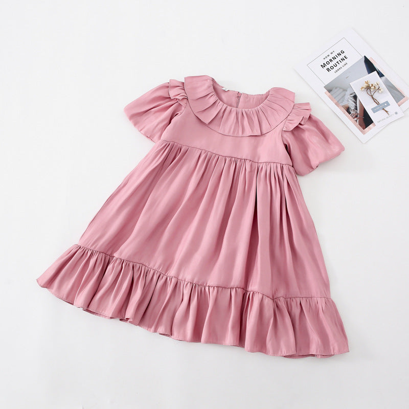 Girl Baby Lotus Leaf Collar Cute Dress  Summer New Product Little Girl Sweet Princess Dress