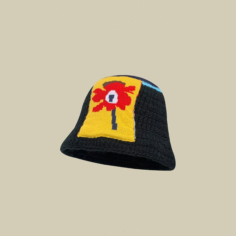 Japanese Retro Hollow Flower Hand-knitted Pot Hat Women