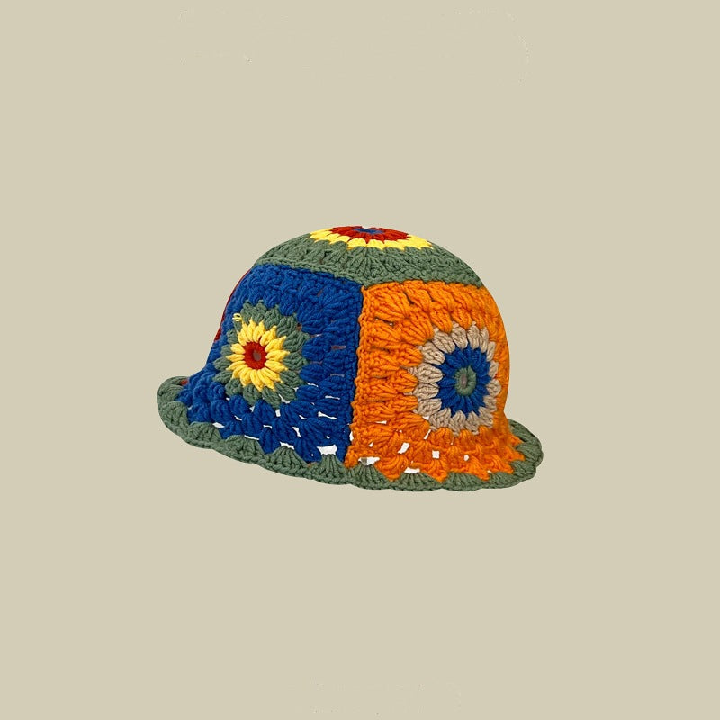 Japanese Retro Hollow Flower Hand-knitted Pot Hat Women