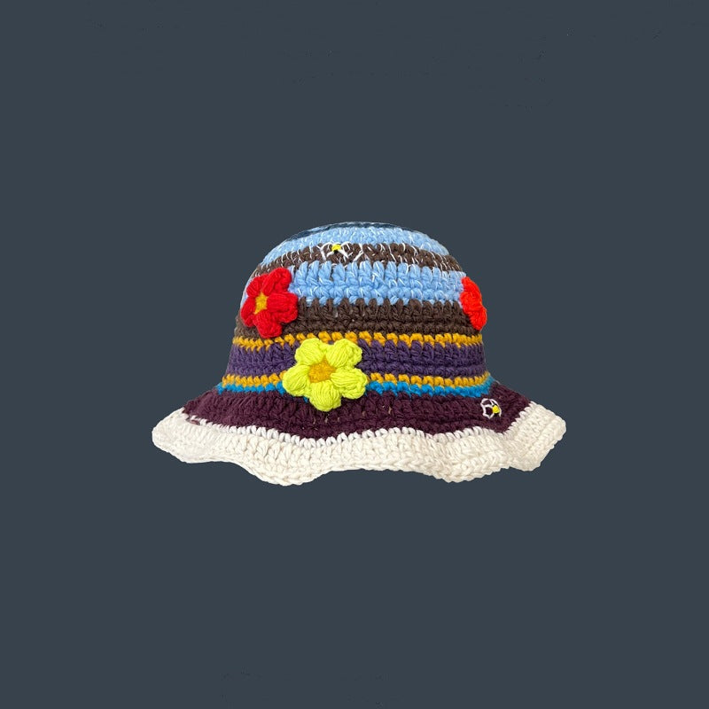 Japanese Retro Hollow Flower Hand-knitted Pot Hat Women