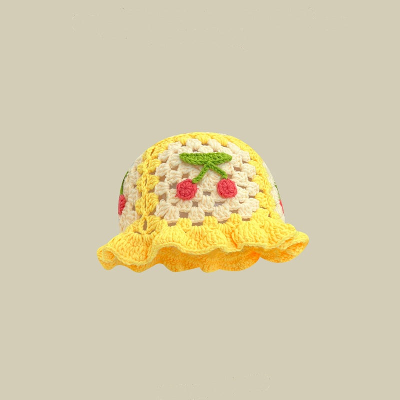 Japanese Retro Hollow Flower Hand-knitted Pot Hat Women