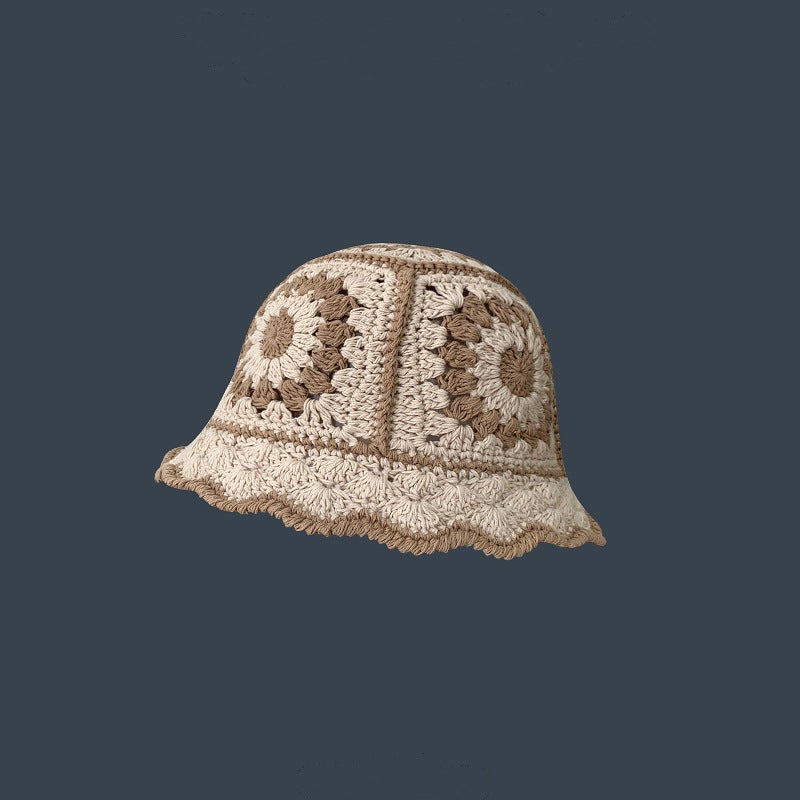 Japanese Retro Hollow Flower Hand-knitted Pot Hat Women