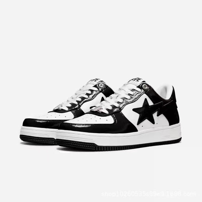 BAPESTA Green Black And White Lake Blue Patent Leather Casual Sneakers Vibe Street Contrast Color Low-top Men's And Women's Sneakers