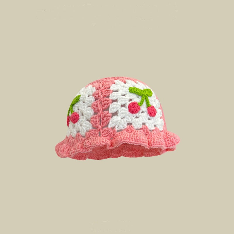 Japanese Retro Hollow Flower Hand-knitted Pot Hat Women