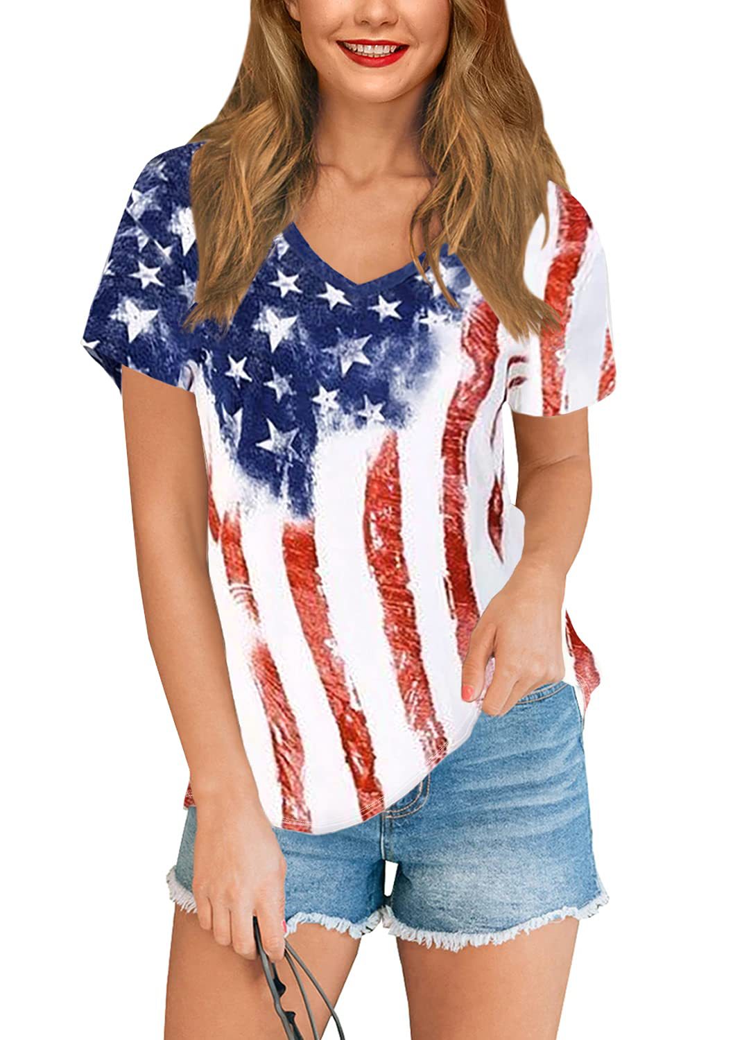 American Women's Clothing 3D Full Body Printing All-match Independence Day Short-sleeved Stars And Stripes Bottoming T-shirt