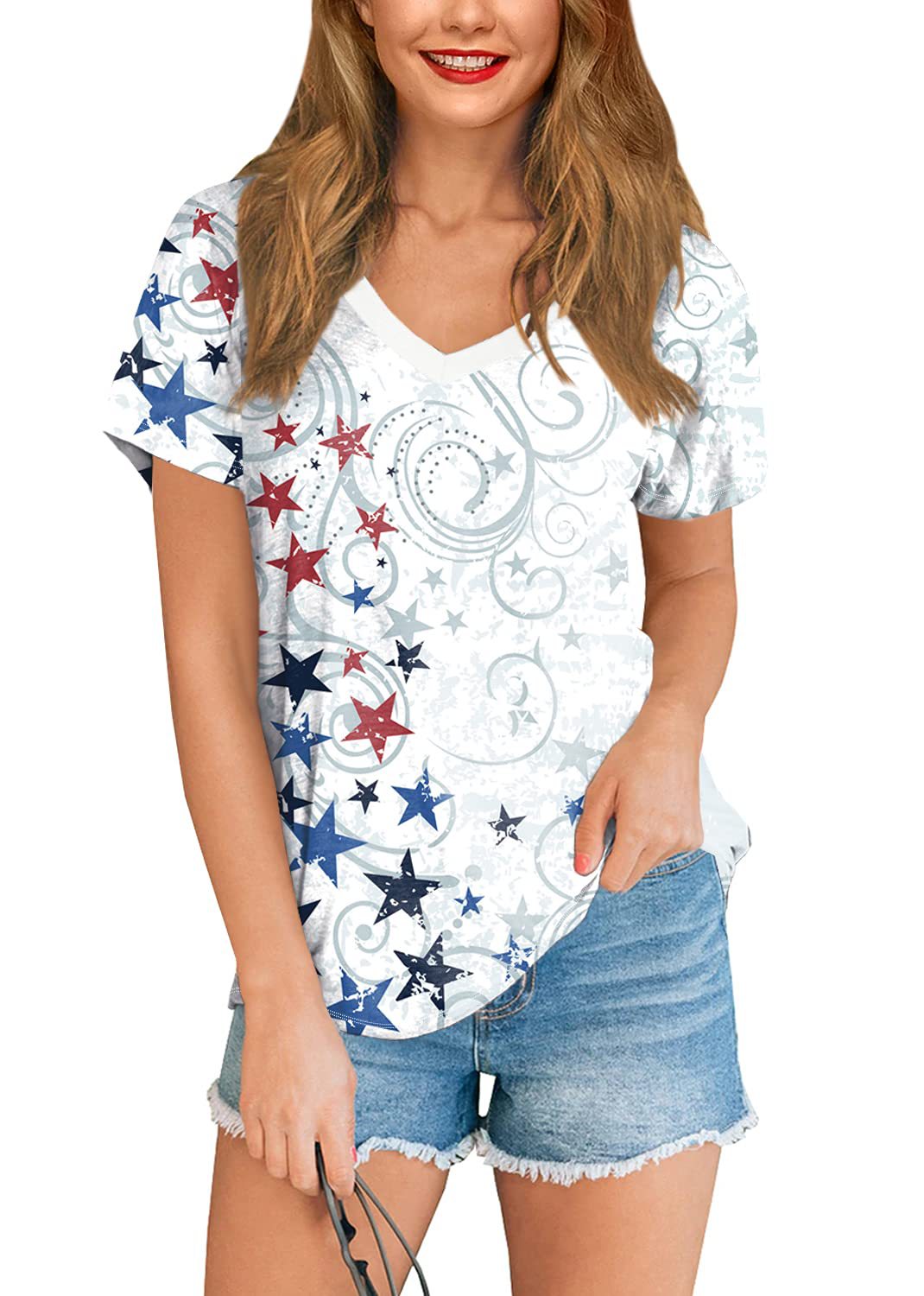American Women's Clothing 3D Full Body Printing All-match Independence Day Short-sleeved Stars And Stripes Bottoming T-shirt