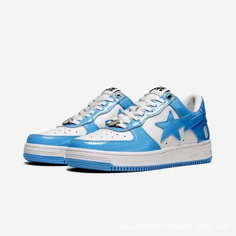 BAPESTA Green Black And White Lake Blue Patent Leather Casual Sneakers Vibe Street Contrast Color Low-top Men's And Women's Sneakers
