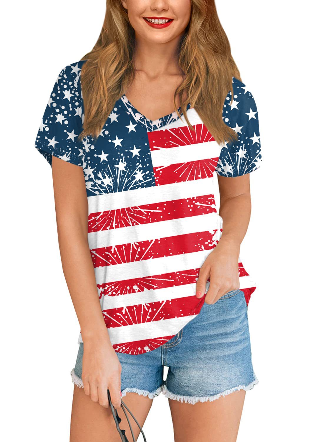 American Women's Clothing 3D Full Body Printing All-match Independence Day Short-sleeved Stars And Stripes Bottoming T-shirt