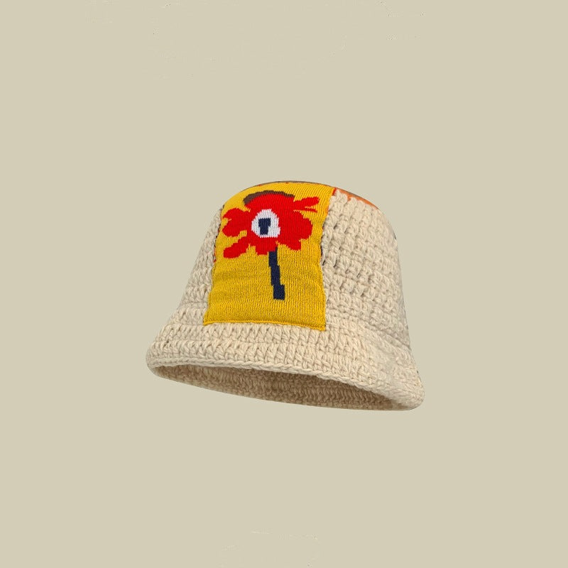 Japanese Retro Hollow Flower Hand-knitted Pot Hat Women