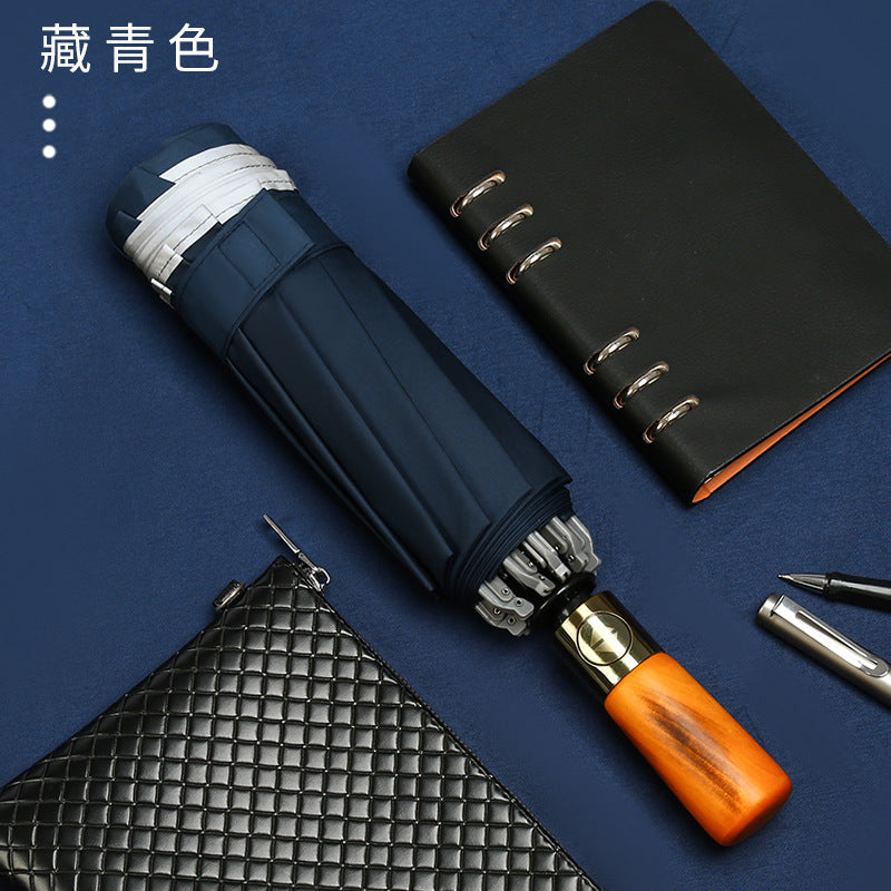 New Bronze Wire Drawing Reverse Automatic Sunny Umbrella Reverse Umbrella Folding Men&amp;amp;#039;s And Women&amp;amp;#039;s Business Plus Printed Logo Advertising Umbrella