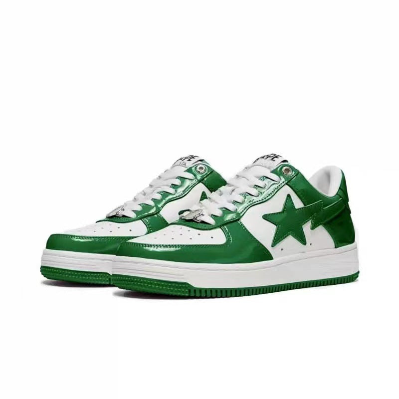 BAPESTA Green Black And White Lake Blue Patent Leather Casual Sneakers Vibe Street Contrast Color Low-top Men's And Women's Sneakers