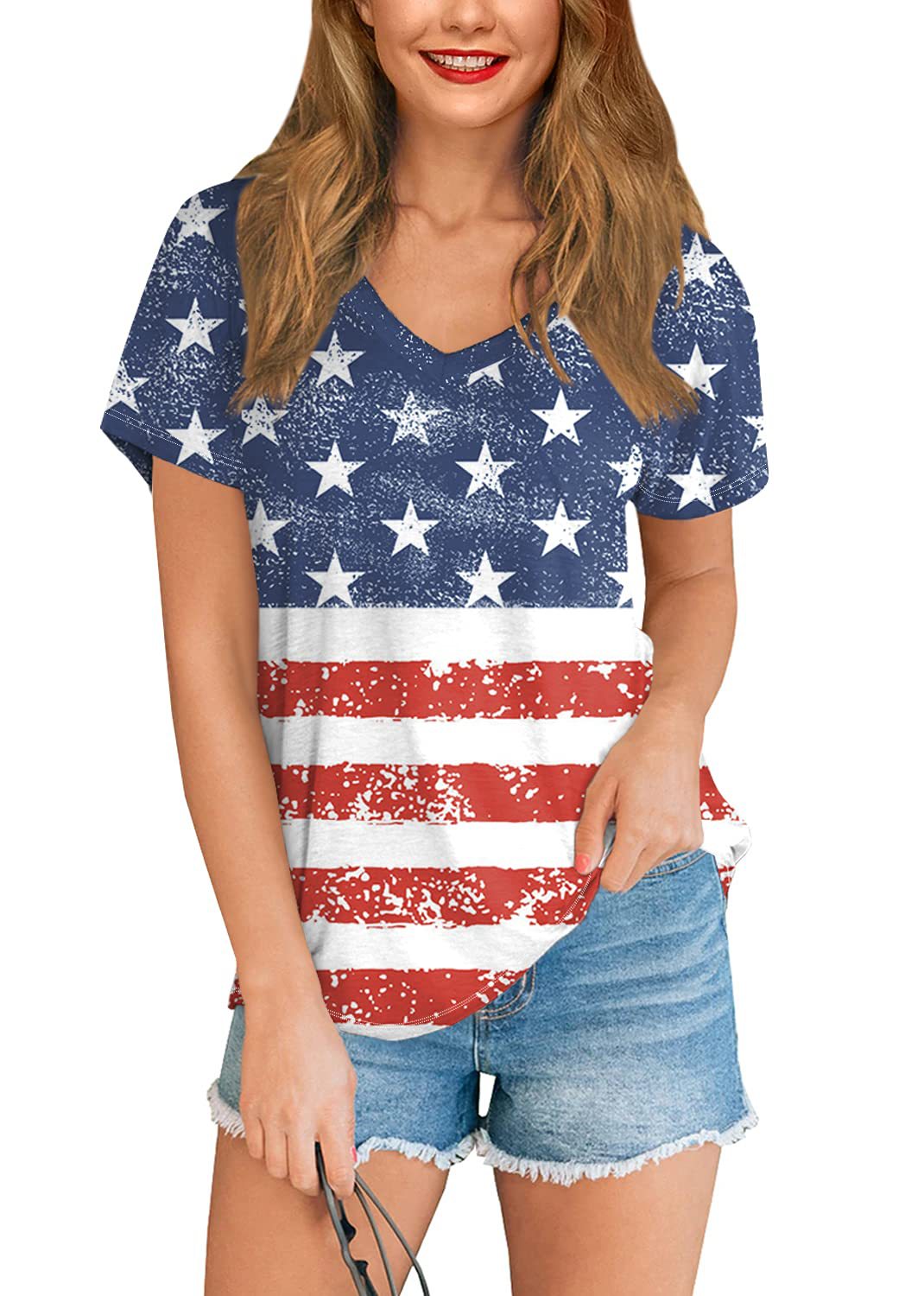 American Women's Clothing 3D Full Body Printing All-match Independence Day Short-sleeved Stars And Stripes Bottoming T-shirt