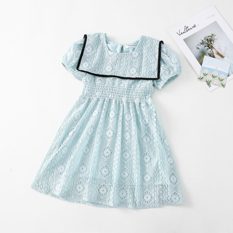 Children&amp;#039;s Clothing  Summer New Girls&amp;#039; Ladies Large Lapel Lace Dress Girls Princess Dress