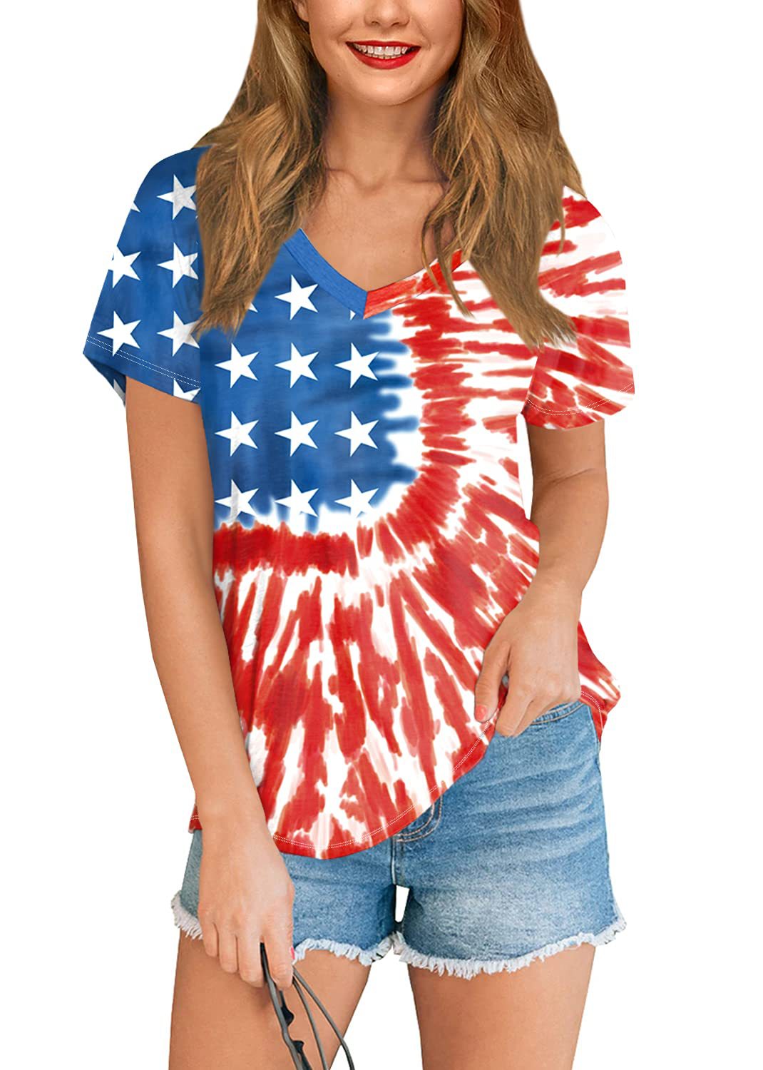 American Women's Clothing 3D Full Body Printing All-match Independence Day Short-sleeved Stars And Stripes Bottoming T-shirt