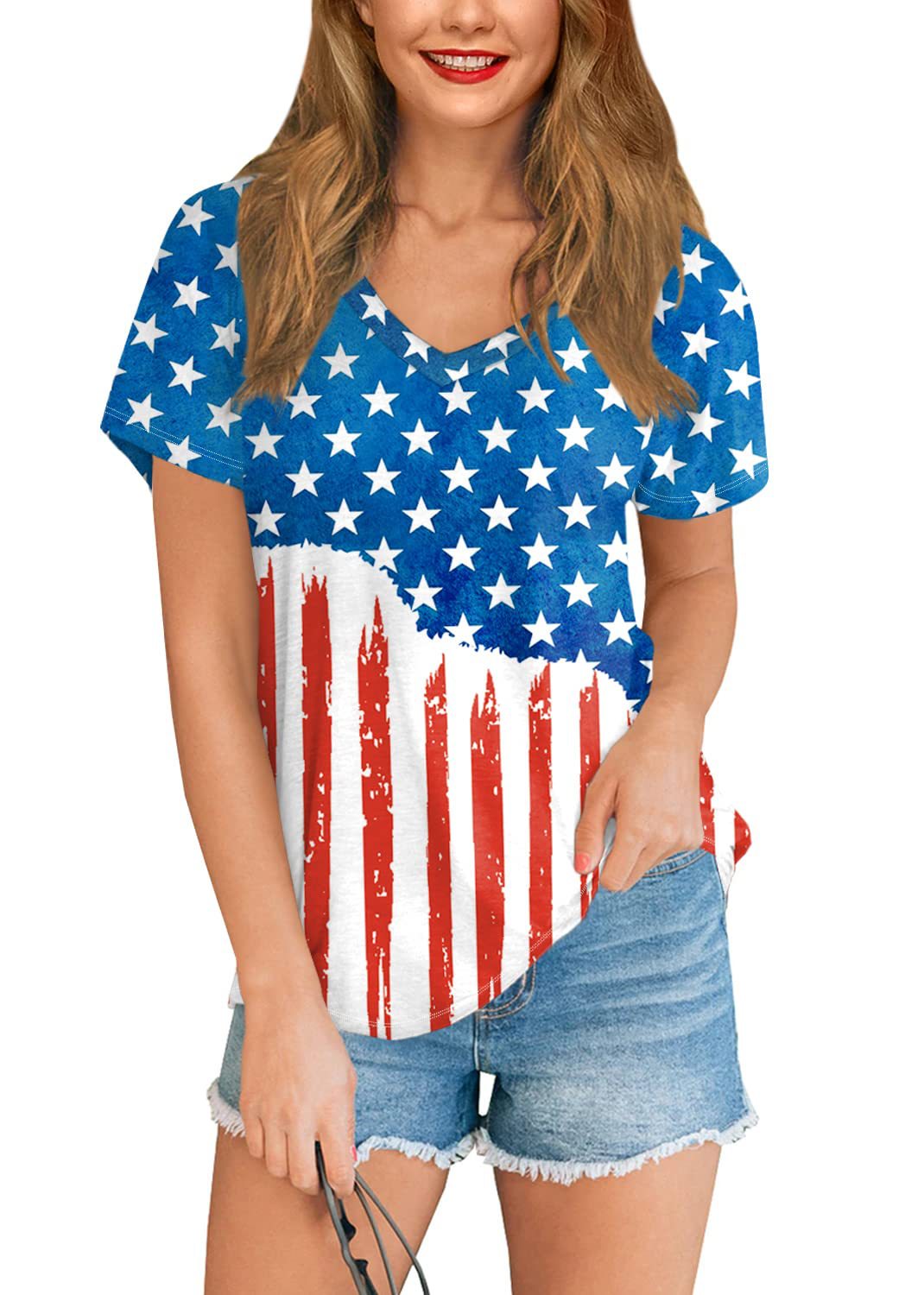 American Women's Clothing 3D Full Body Printing All-match Independence Day Short-sleeved Stars And Stripes Bottoming T-shirt