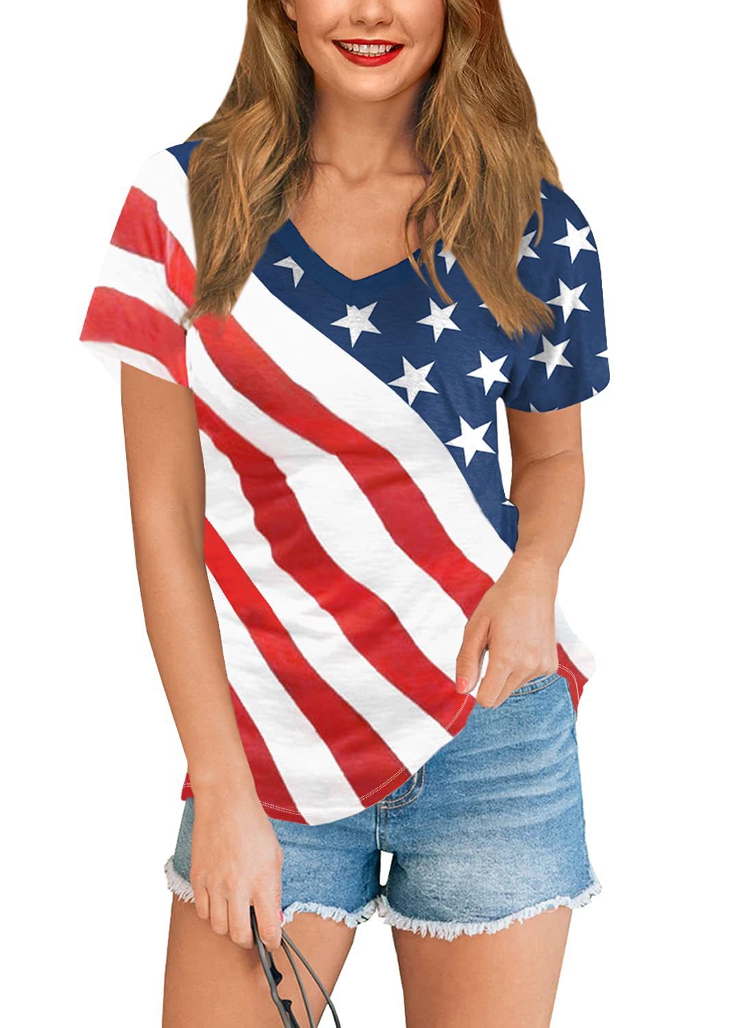 American Women's Clothing 3D Full Body Printing All-match Independence Day Short-sleeved Stars And Stripes Bottoming T-shirt