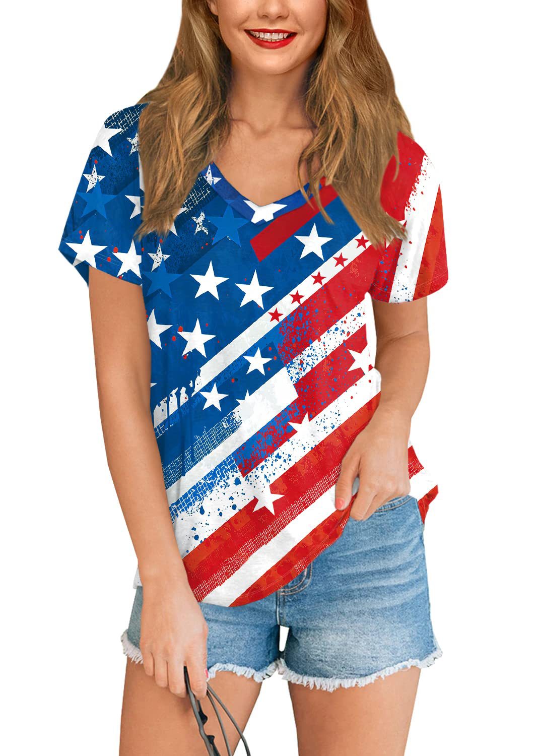 American Women's Clothing 3D Full Body Printing All-match Independence Day Short-sleeved Stars And Stripes Bottoming T-shirt