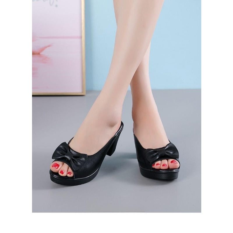 New Summer Flat Slippers Women Butterfly-knot Black White Flip Flops Thick Sole Mules Casual Comfort Slides Woman Sandalias