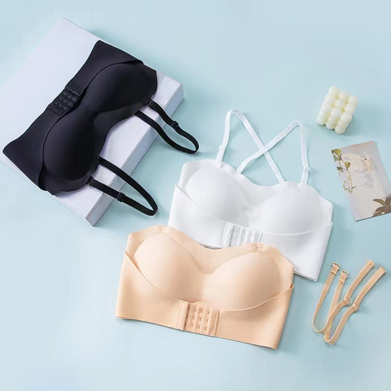 Front Buckle Gathered Non-slip, Anti-sagging, No Trace, No Steel Ring, Women's Underwear, Invisible Strapless Women's Bra Strap