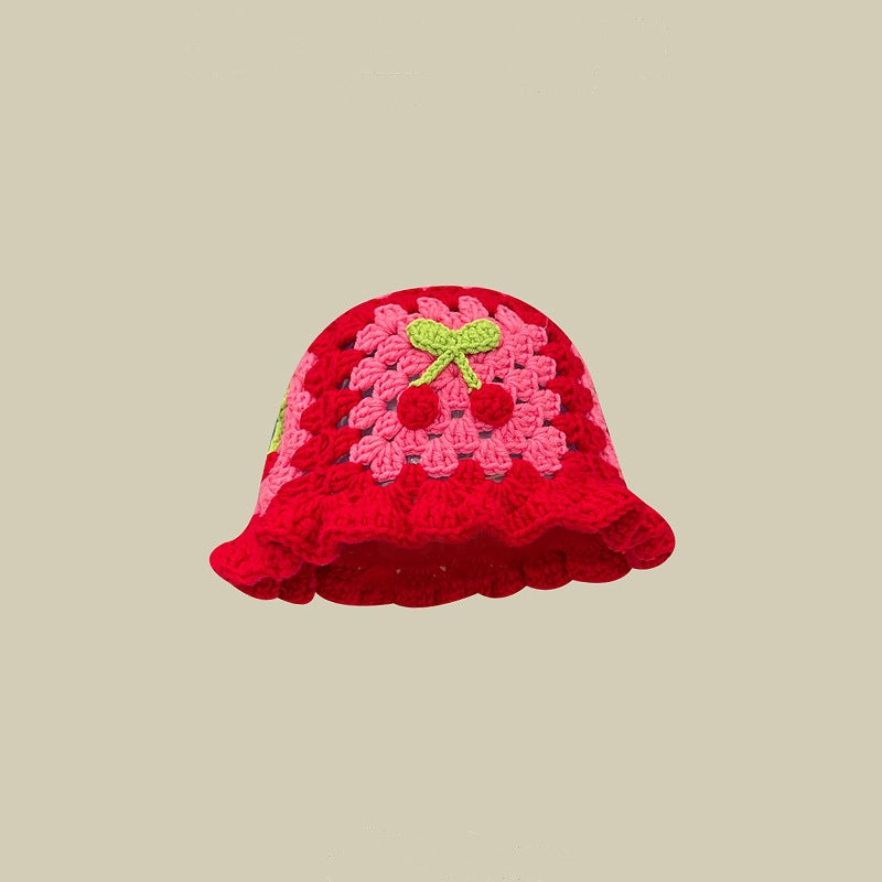 Japanese Retro Hollow Flower Hand-knitted Pot Hat Women