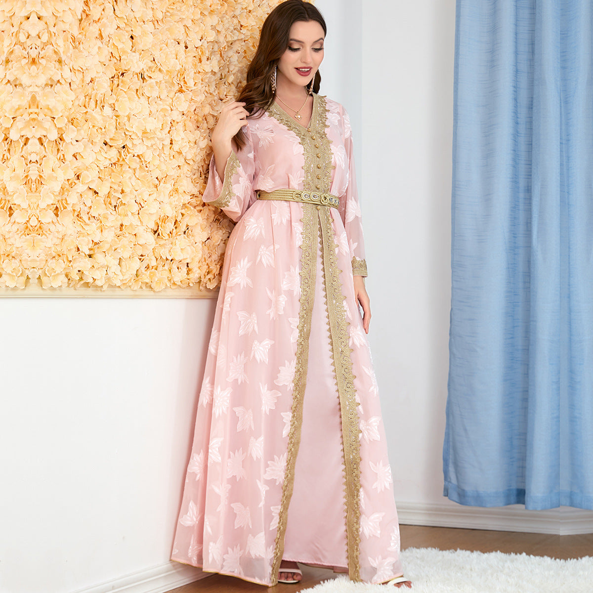 Middle East Arab Clothing  Women V-neck Long-sleeved