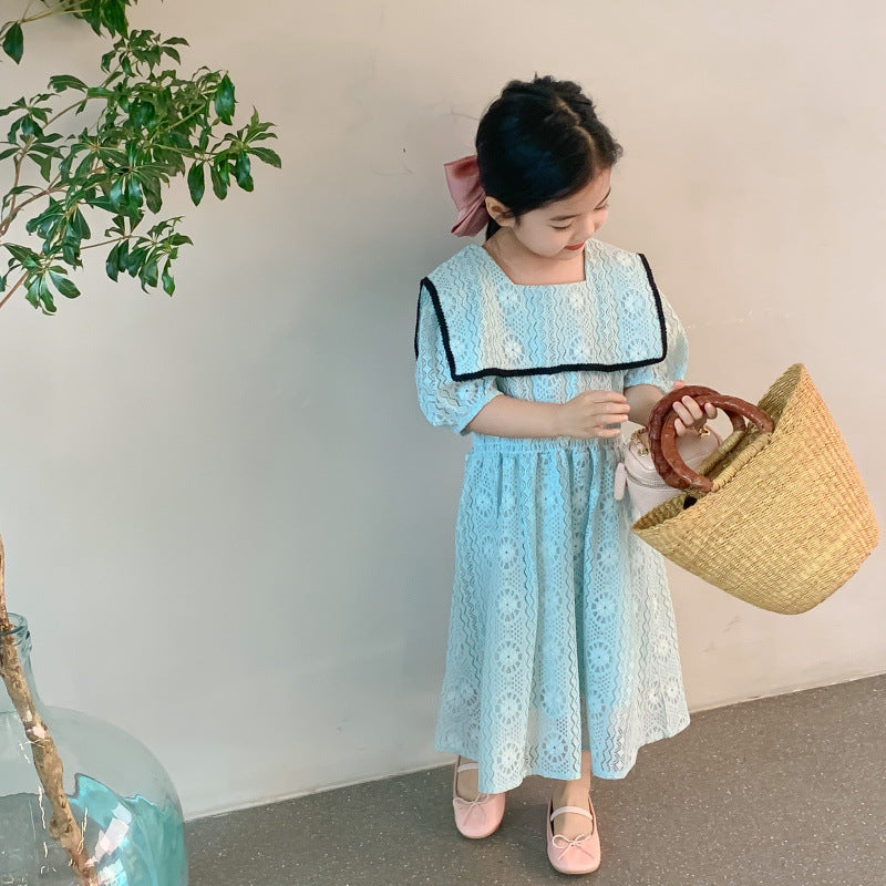 Children&amp;#039;s Clothing  Summer New Girls&amp;#039; Ladies Large Lapel Lace Dress Girls Princess Dress