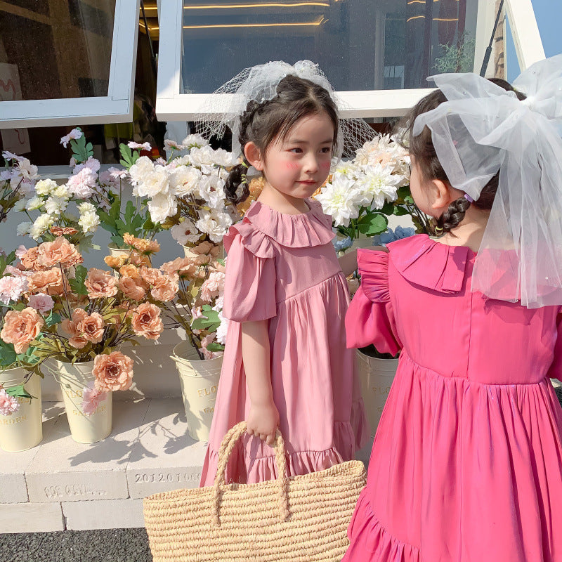 Girl Baby Lotus Leaf Collar Cute Dress  Summer New Product Little Girl Sweet Princess Dress