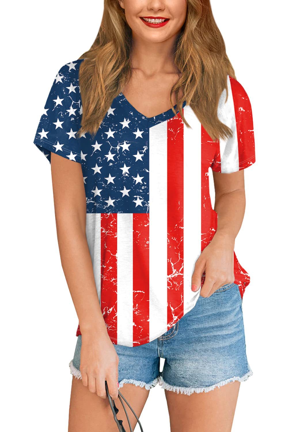 American Women's Clothing 3D Full Body Printing All-match Independence Day Short-sleeved Stars And Stripes Bottoming T-shirt