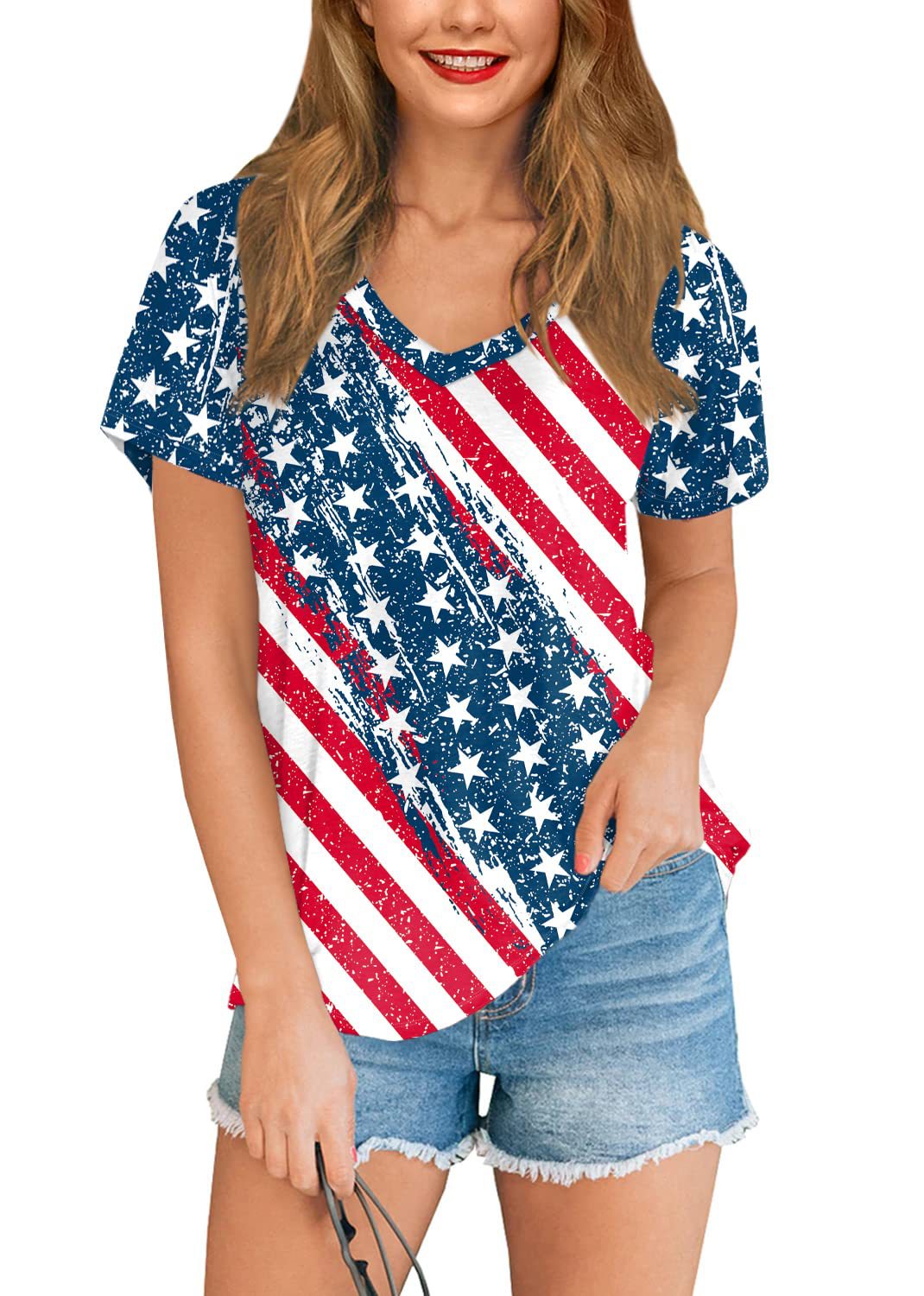 American Women's Clothing 3D Full Body Printing All-match Independence Day Short-sleeved Stars And Stripes Bottoming T-shirt