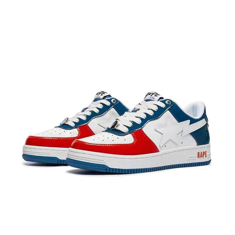 BAPESTA Green Black And White Lake Blue Patent Leather Casual Sneakers Vibe Street Contrast Color Low-top Men's And Women's Sneakers