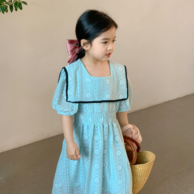 Children&amp;#039;s Clothing  Summer New Girls&amp;#039; Ladies Large Lapel Lace Dress Girls Princess Dress