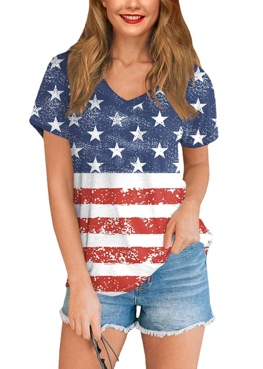 American Women's Clothing 3D Full Body Printing All-match Independence Day Short-sleeved Stars And Stripes Bottoming T-shirt
