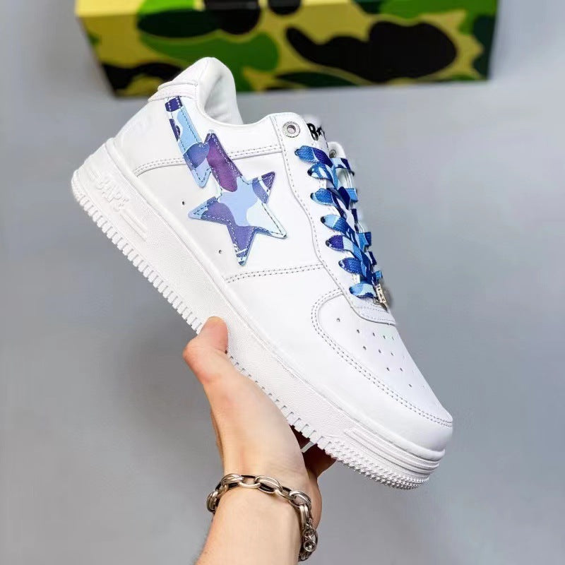 BAPESTA Green Black And White Lake Blue Patent Leather Casual Sneakers Vibe Street Contrast Color Low-top Men's And Women's Sneakers