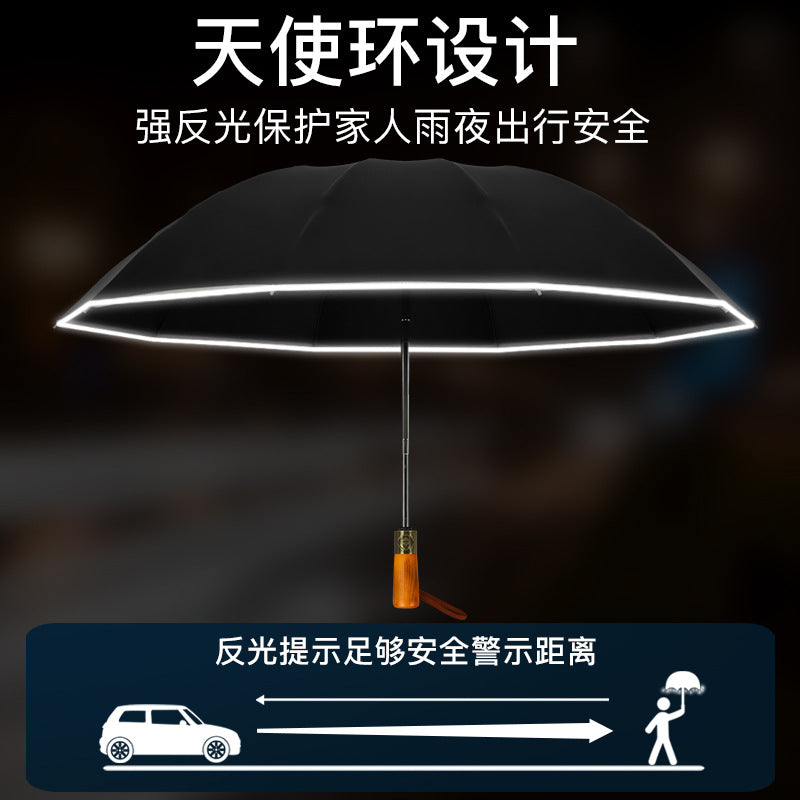 New Bronze Wire Drawing Reverse Automatic Sunny Umbrella Reverse Umbrella Folding Men&amp;amp;#039;s And Women&amp;amp;#039;s Business Plus Printed Logo Advertising Umbrella