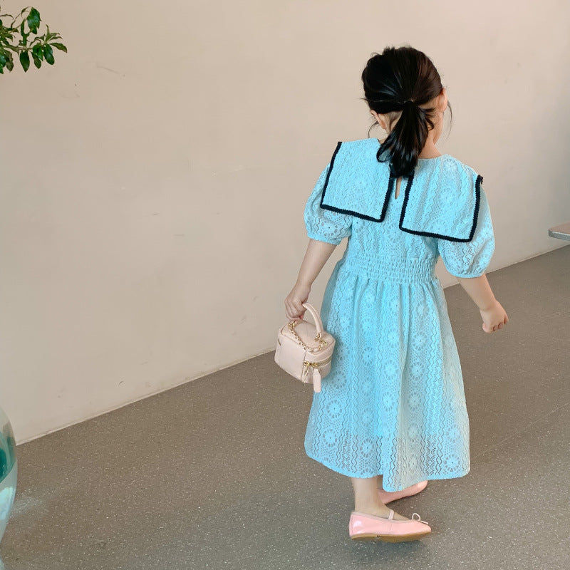 Children&amp;#039;s Clothing  Summer New Girls&amp;#039; Ladies Large Lapel Lace Dress Girls Princess Dress
