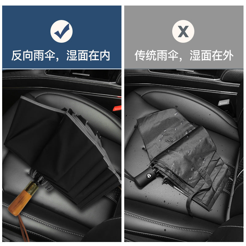 New Bronze Wire Drawing Reverse Automatic Sunny Umbrella Reverse Umbrella Folding Men&amp;amp;#039;s And Women&amp;amp;#039;s Business Plus Printed Logo Advertising Umbrella
