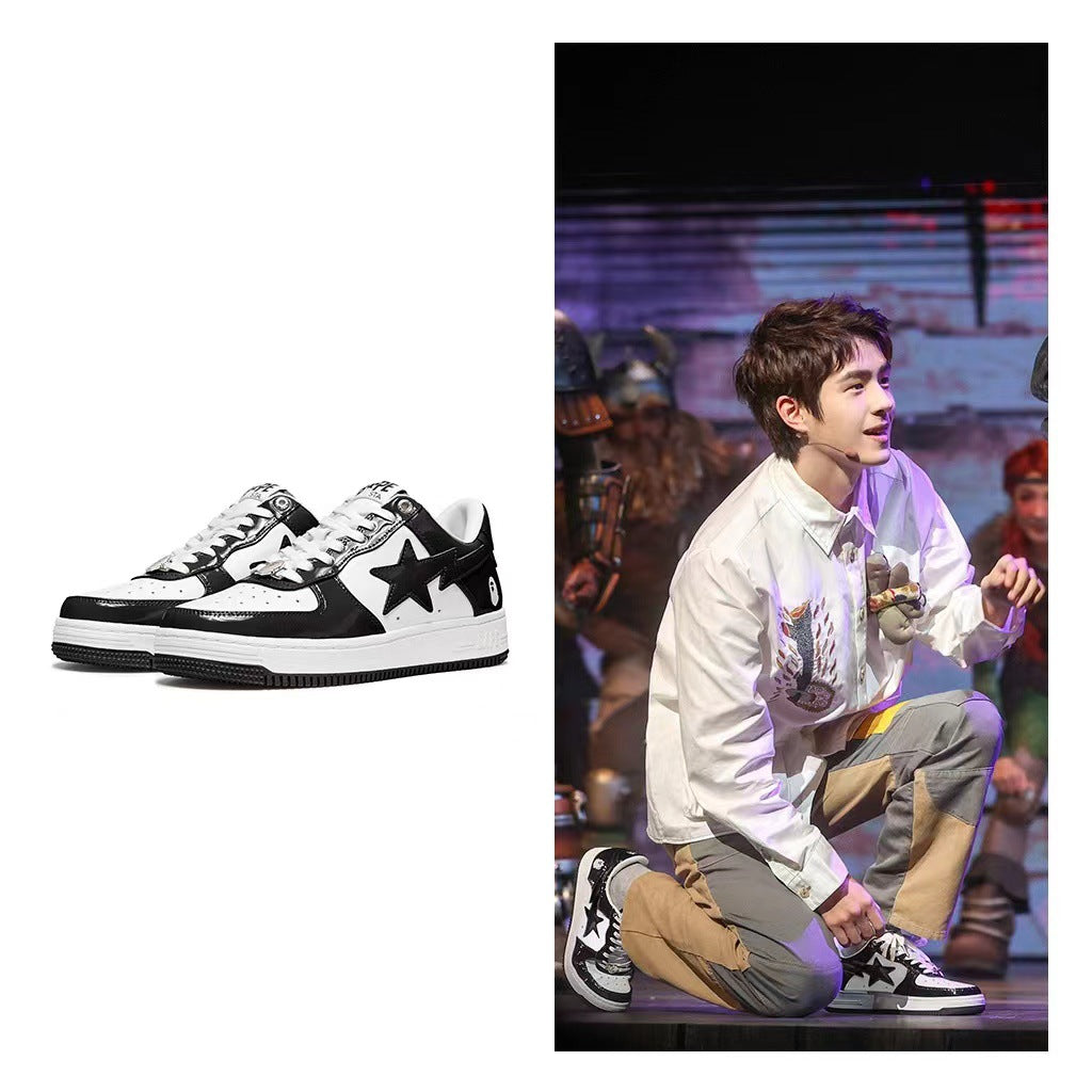 BAPESTA Green Black And White Lake Blue Patent Leather Casual Sneakers Vibe Street Contrast Color Low-top Men's And Women's Sneakers