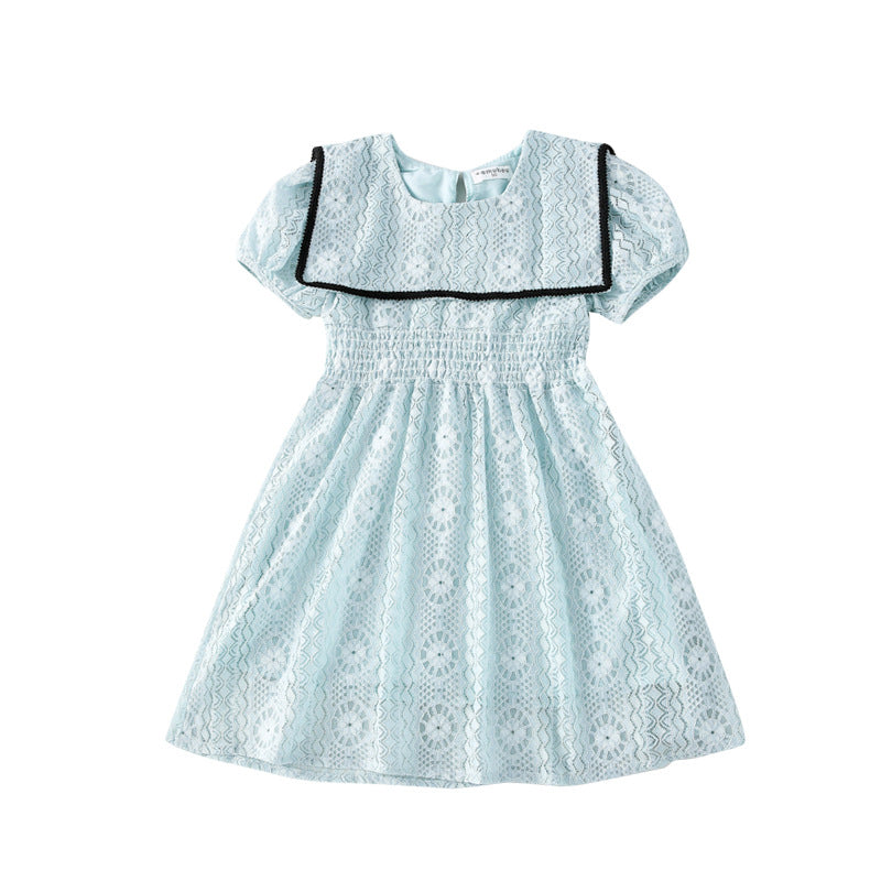 Children&amp;#039;s Clothing  Summer New Girls&amp;#039; Ladies Large Lapel Lace Dress Girls Princess Dress