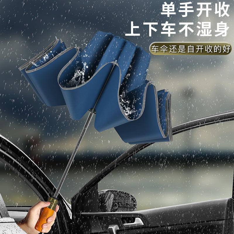 New Bronze Wire Drawing Reverse Automatic Sunny Umbrella Reverse Umbrella Folding Men&amp;amp;#039;s And Women&amp;amp;#039;s Business Plus Printed Logo Advertising Umbrella