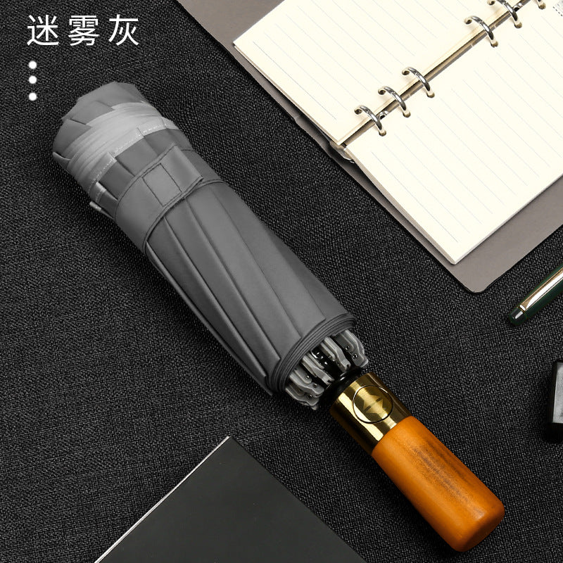 New Bronze Wire Drawing Reverse Automatic Sunny Umbrella Reverse Umbrella Folding Men&amp;amp;#039;s And Women&amp;amp;#039;s Business Plus Printed Logo Advertising Umbrella