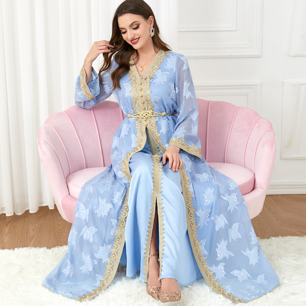 Middle East Arab Clothing  Women V-neck Long-sleeved