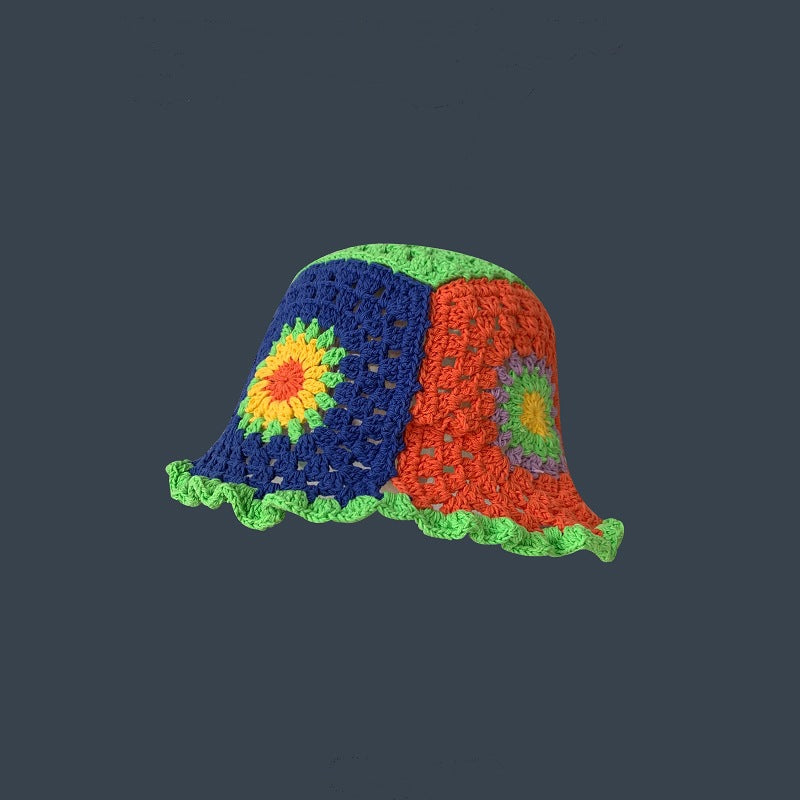Japanese Retro Hollow Flower Hand-knitted Pot Hat Women